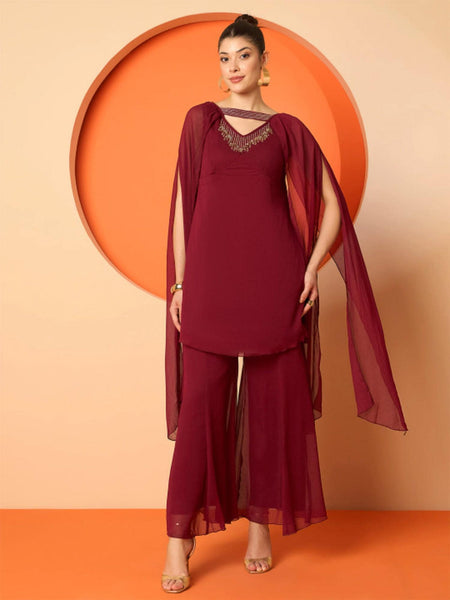 Embellished V-Neck Tunic & Palazzos Co-Ords Set For Women, Indo Western Fusion Outfit, Indian Dress, Indian Wedding Guest Outfit VitansEthnics