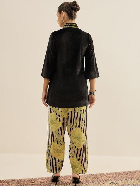 Embellished Velvet V-Neck Tunic & Trousers Set For Women, Indian Co-ords Set, Ethnic Indo Western Fusion Outfit VitansEthnics