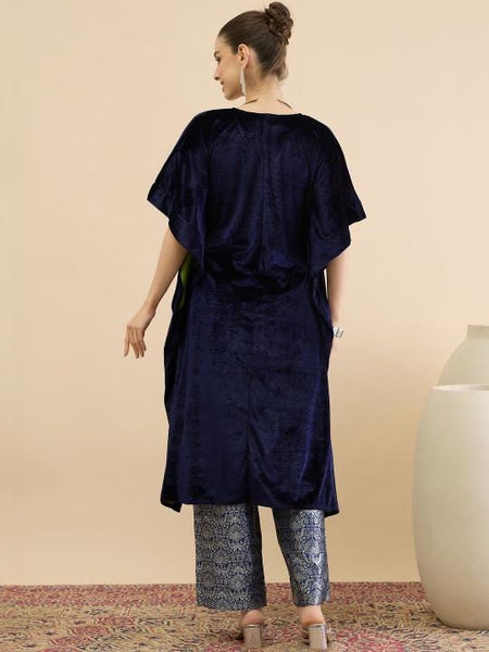 Embellished Velvet Kaftan Tunic & Brocade Trousers Set For Women, Indian Co-ords Set, Ethnic Indo Western Fusion Outfit VitansEthnics