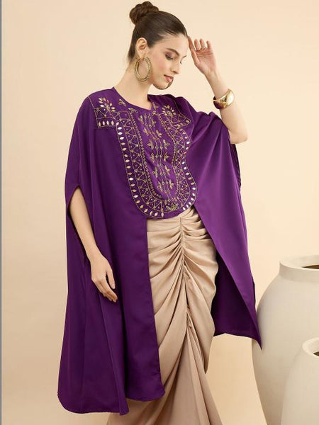 Embroidered Round Neck Top & Skirt Co-Ords Set For Women, Indian Top with Dhoti Skirt Set, Ethnic Indo Western Outfit VitansEthnics