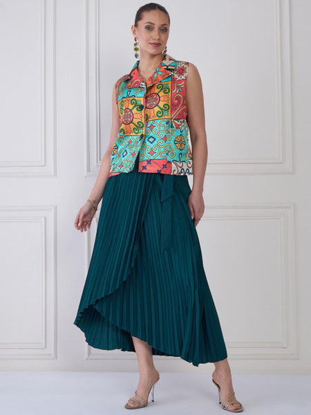 Printed Shirt & Skirt Co-Ords Set For Women, Indian Top with Dhoti Skirt Set, Ethnic Indo Western Outfit VitansEthnics