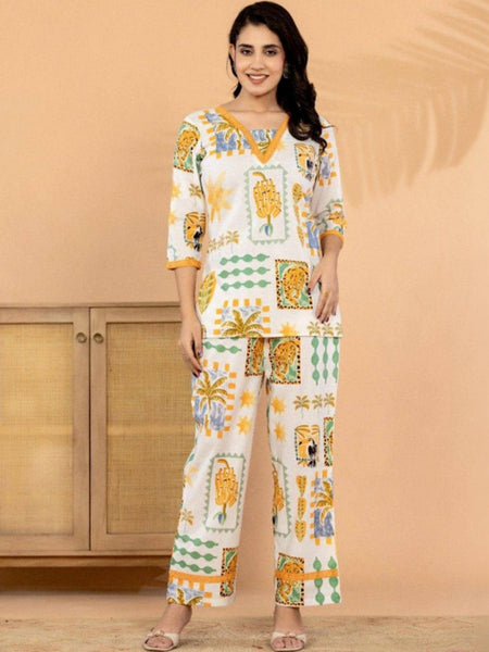 Indian Tropical Cotton Printed Top with Trousers Co-Ords Set, Indo Western Outfit Set For Women, Fusion Outfit Set VitansEthnics