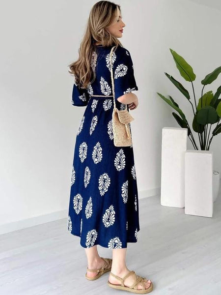 Ethnic Motifs Printed Fit & Flare Midi Dress For Women, Indian Dress, Indo Western Outfit VitansEthnics