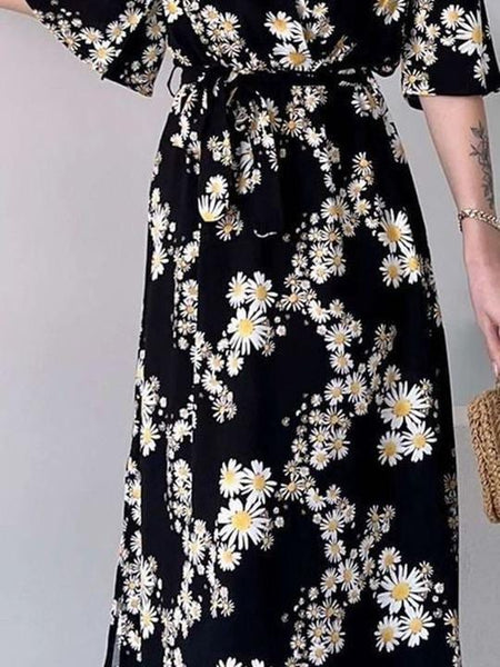 Floral Print Kimono Sleeve Fit & Flare Midi Dress For Women, Indian Dress, Indo Western Outfit VitansEthnics