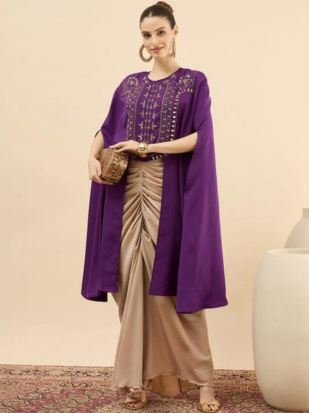 Embroidered Round Neck Top & Skirt Co-Ords Set For Women, Indian Top with Dhoti Skirt Set, Ethnic Indo Western Outfit VitansEthnics