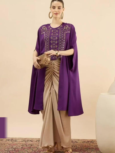 Embroidered Round Neck Top & Skirt Co-Ords Set For Women, Indian Top with Dhoti Skirt Set, Ethnic Indo Western Outfit VitansEthnics