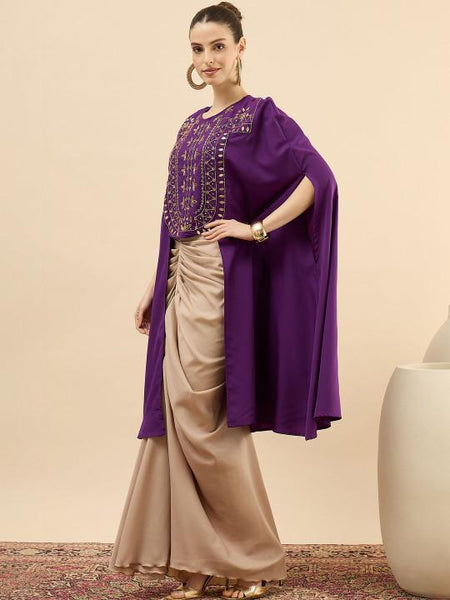 Embroidered Round Neck Top & Skirt Co-Ords Set For Women, Indian Top with Dhoti Skirt Set, Ethnic Indo Western Outfit VitansEthnics