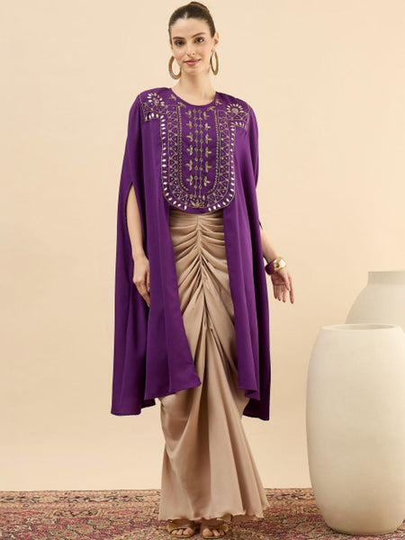 Embroidered Round Neck Top & Skirt Co-Ords Set For Women, Indian Top with Dhoti Skirt Set, Ethnic Indo Western Outfit VitansEthnics