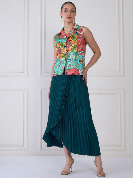 Printed Shirt & Skirt Co-Ords Set For Women, Indian Top with Dhoti Skirt Set, Ethnic Indo Western Outfit VitansEthnics