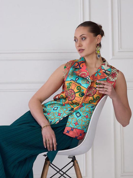 Printed Shirt & Skirt Co-Ords Set For Women, Indian Top with Dhoti Skirt Set, Ethnic Indo Western Outfit VitansEthnics