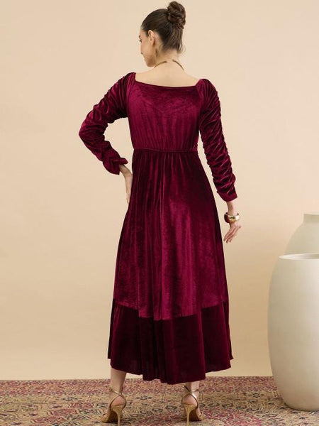 Embellished Velvet A-Line Midi Dress For Women, Indian Dress For Women, Indo Western Outfit VitansEthnics