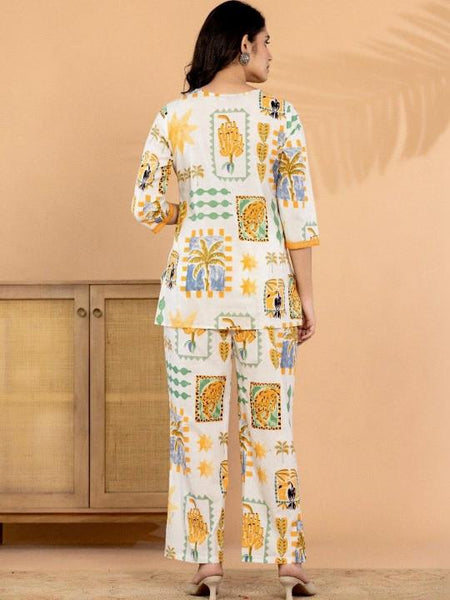 Indian Tropical Cotton Printed Top with Trousers Co-Ords Set, Indo Western Outfit Set For Women, Fusion Outfit Set VitansEthnics