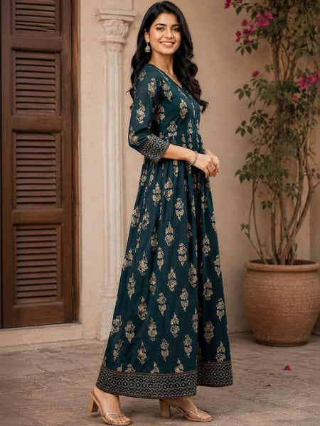Floral Print Maxi Dress For Women, Indian Fit and Flared Dress, Indo Western Outfit VitansEthnics