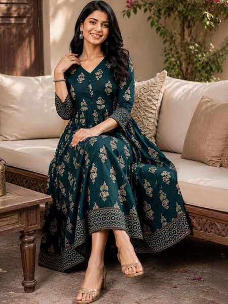 Floral Print Maxi Dress For Women, Indian Fit and Flared Dress, Indo Western Outfit VitansEthnics