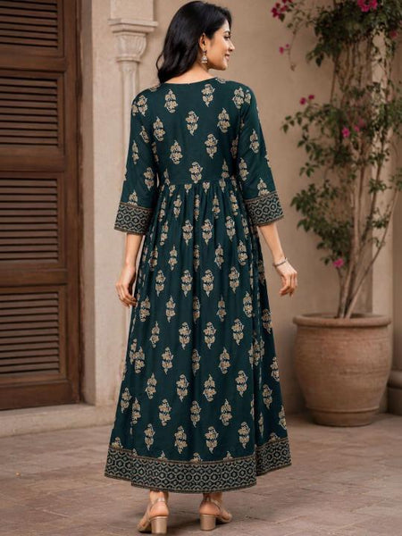 Floral Print Maxi Dress For Women, Indian Fit and Flared Dress, Indo Western Outfit VitansEthnics