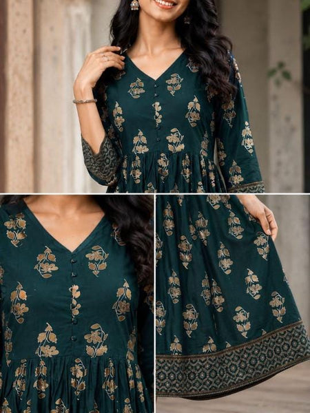 Floral Print Maxi Dress For Women, Indian Fit and Flared Dress, Indo Western Outfit VitansEthnics