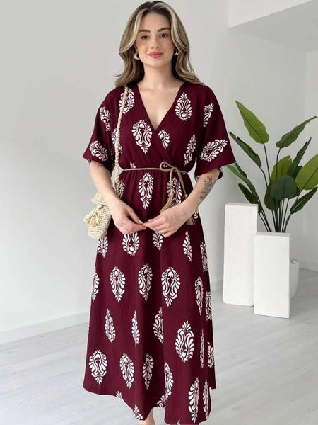 Ethnic Motifs Printed Fit & Flare Midi Dress For Women, Indian Dress, Indo Western Outfit VitansEthnics