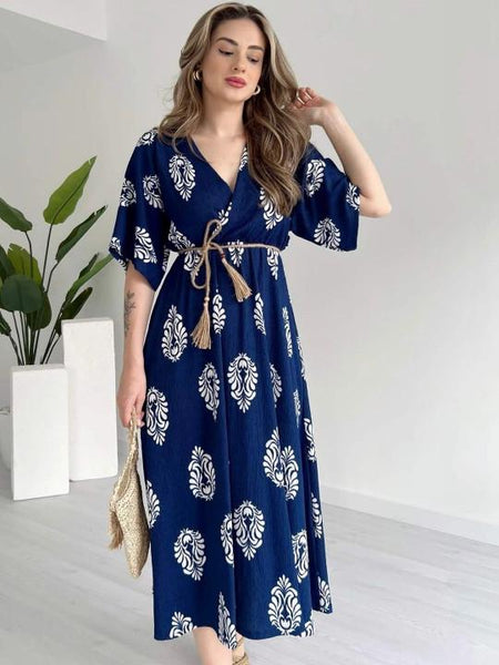 Ethnic Motifs Printed Fit & Flare Midi Dress For Women, Indian Dress, Indo Western Outfit VitansEthnics