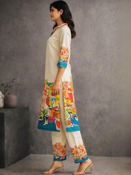 Women Printed Cotton Blend Kurta with Trousers Co-ord Set, Indo Western Outfit Set For Women, Fusion Outfit Set VitansEthnics