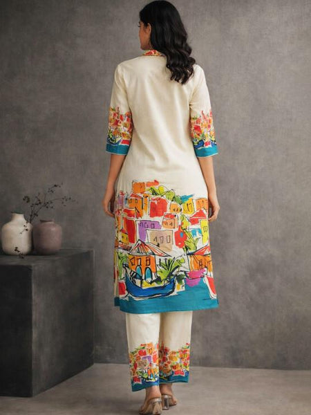 Women Printed Cotton Blend Kurta with Trousers Co-ord Set, Indo Western Outfit Set For Women, Fusion Outfit Set VitansEthnics