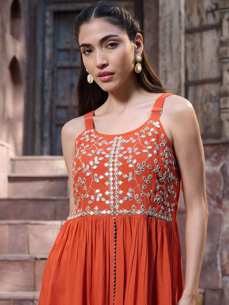 Women Embroidered Empire Mirror Work Kurti with Sharara & With Dupatta VitansEthnics