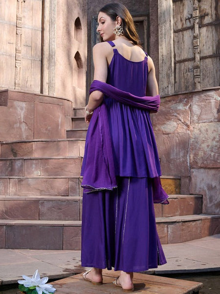 Women Ethnic Motifs Embroidered Empire Mirror Work Kurti with Sharara & With Dupatta VitansEthnics
