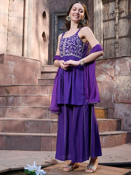 Women Ethnic Motifs Embroidered Empire Mirror Work Kurti with Sharara & With Dupatta VitansEthnics