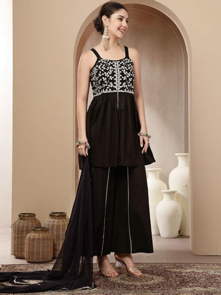 Women Ethnic Motifs Embroidered Regular Mirror Work Kurti with Palazzos & With Dupatta VitansEthnics