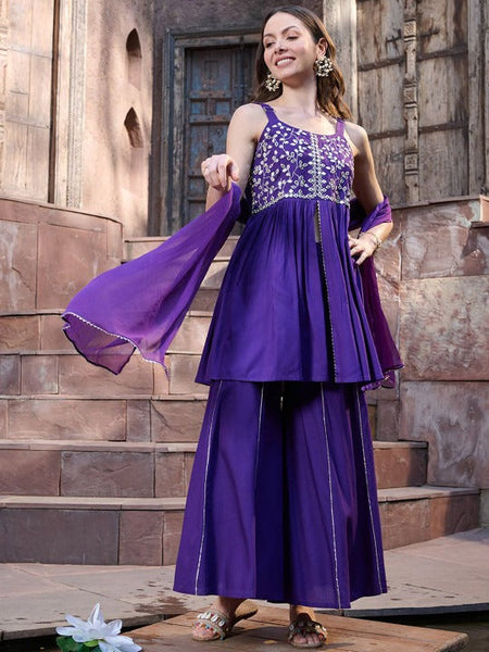 Women Ethnic Motifs Embroidered Empire Mirror Work Kurti with Sharara & With Dupatta VitansEthnics