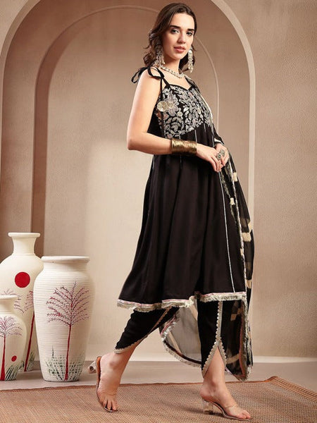 Women Ethnic Motifs Embroidered Pure Cotton Kurta with Dhoti Pants & Dupatta VitansEthnics