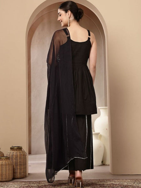 Women Ethnic Motifs Embroidered Regular Mirror Work Kurti with Palazzos & With Dupatta VitansEthnics