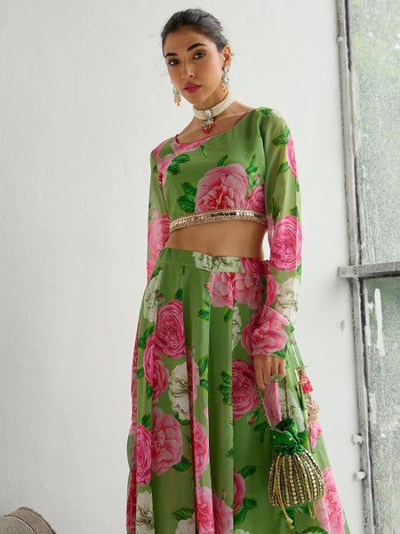 Floral printed Sequinned Ready To Wear Lehenga Choli VitansEthnics