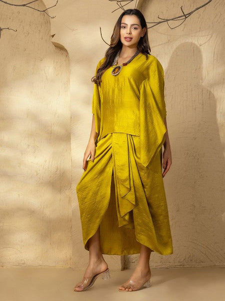 V Neck Kaftan Top with Dhoti Skirt Set VitansEthnics