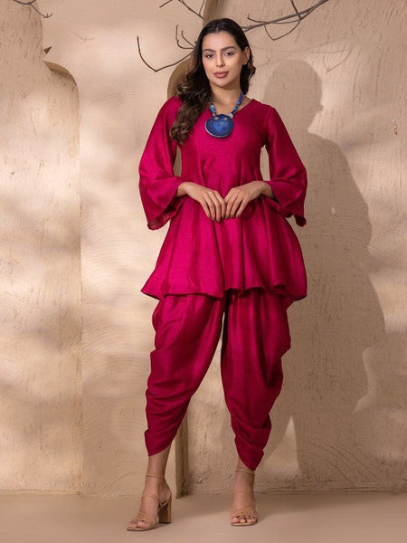 V Neck Peplum Kurti with Dhoti Pants Set VitansEthnics