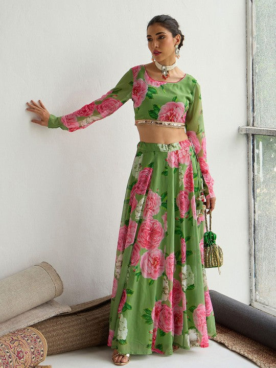 Floral printed Sequinned Ready To Wear Lehenga Choli VitansEthnics