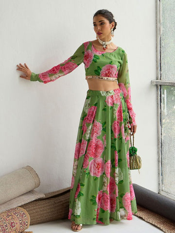 Floral printed Sequinned Ready To Wear Lehenga Choli VitansEthnics