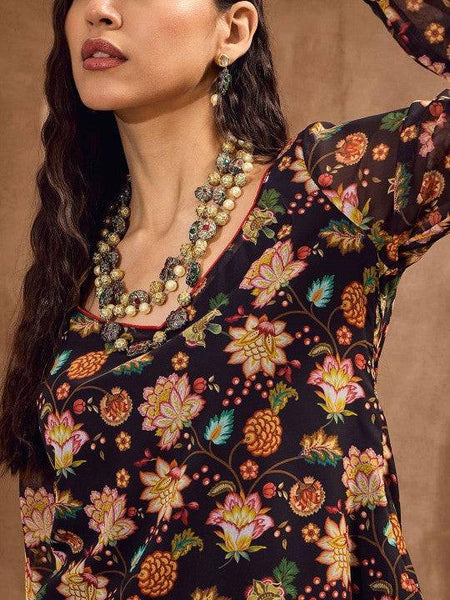 Long Sleeves Floral Printed Kurta with Sharara Indo Western Outfit Set VitansEthnics