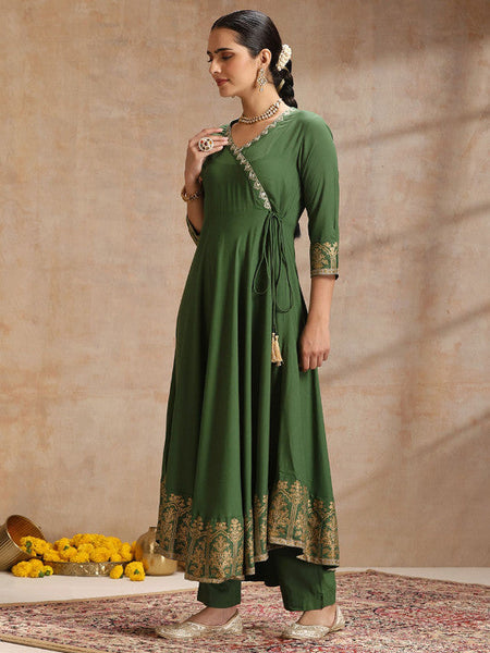 Ethnic Motifs Angrakha Kurta with Trousers & Dupatta Set VitansEthnics