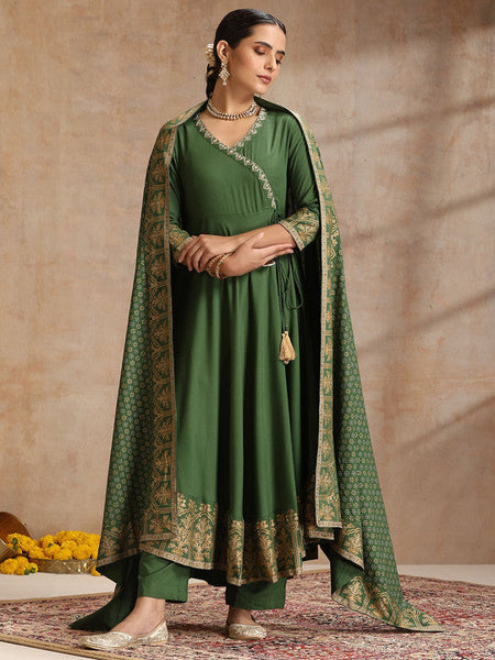 Ethnic Motifs Angrakha Kurta with Trousers & Dupatta Set VitansEthnics