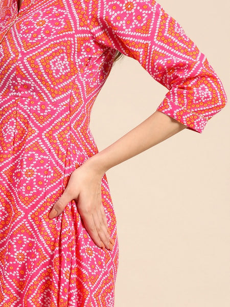 Front Cowl Chinese Collar Printed Dress VitansEthnics