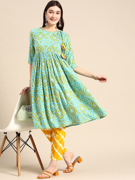 Printed Angrakha Kurti With Palazzo Set vitansethnics
