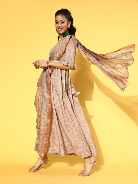 Women Pretty Ethnic Motifs Draped Luxe Dress vitansethnics