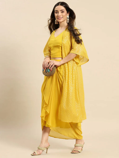 Crop Top With Dhoti Skirt And Shrug Set vitansethnics