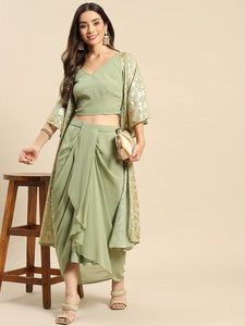 Crop Top With Dhoti Skirt And Shrug Set vitansethnics