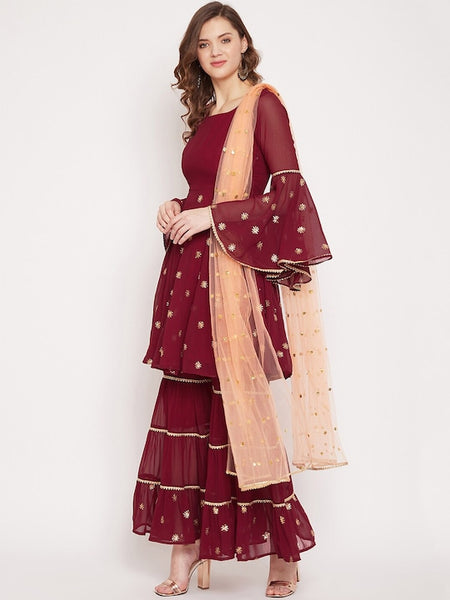 Sequin Embroidered Sharara Suit Set vitansethnics