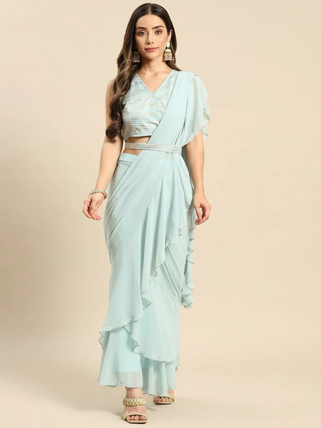 Crop Top With Skirt And Attached Dupatta Set | Pre-stitched Saree Gown vitansethnics