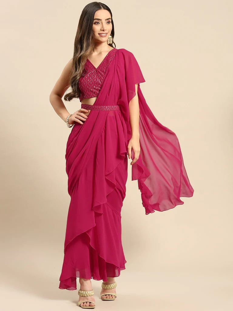 Crop Top With Skirt And Attached Dupatta Set | Pre-stitched Saree Gown vitansethnics