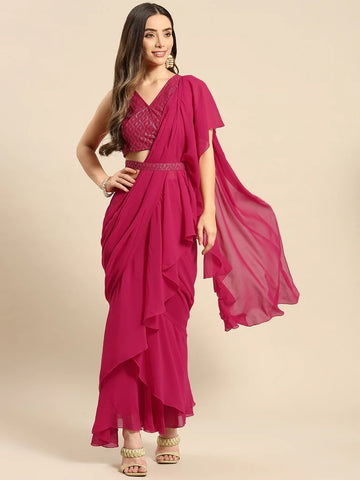 Crop Top With Skirt And Attached Dupatta Set | Pre-stitched Saree Gown vitansethnics