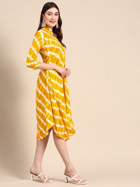 Front Cowl Chinese Collar Printed Dress VitansEthnics