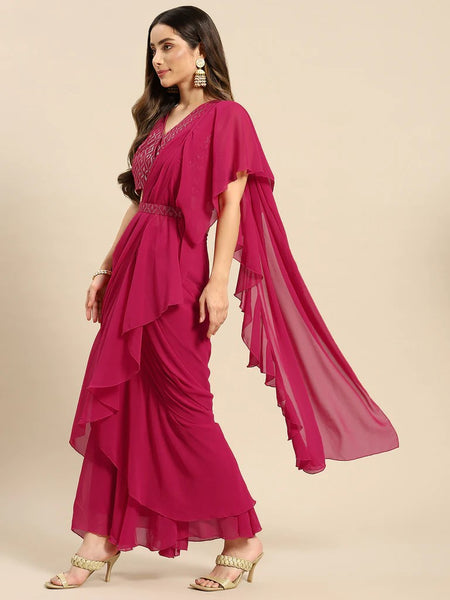 Crop Top With Skirt And Attached Dupatta Set | Pre-stitched Saree Gown vitansethnics